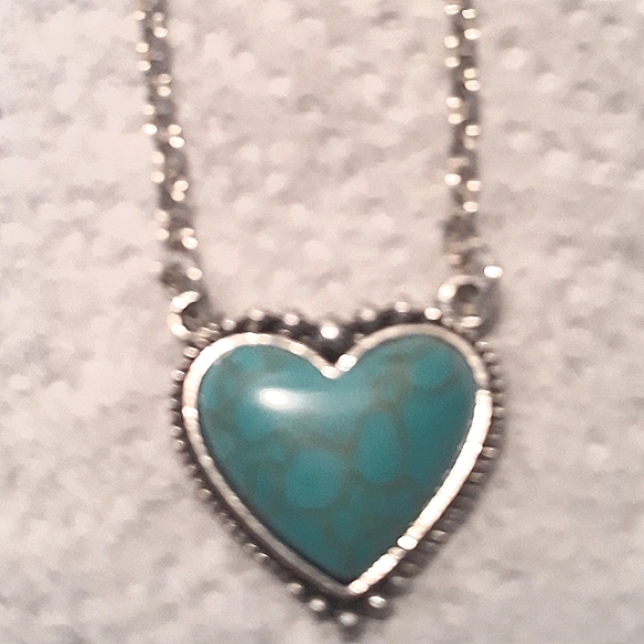 Vintage Boho Southwest Heart Necklace Turquoise Blue Ston Silver NEW in pkg - Picture 2 of 12